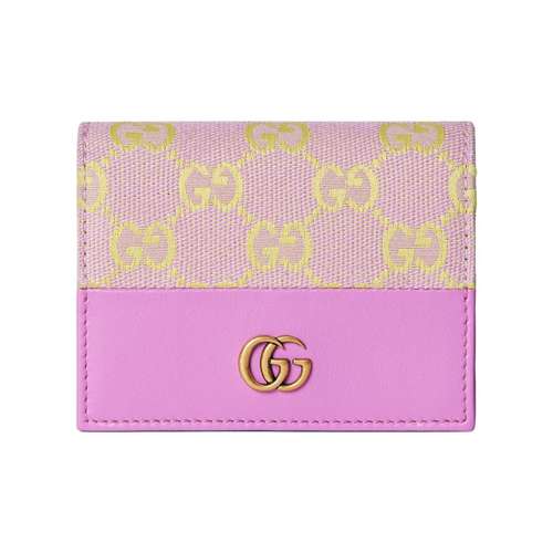 Gucci Canvas с кожаными вставками обметка держатель для карт женский светло-фиолетовый и желтый