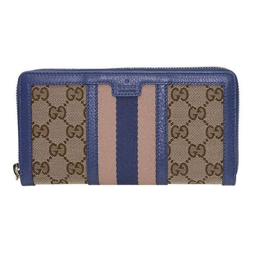 Gucci Canvas с кожаными вставками кошелек женский синий