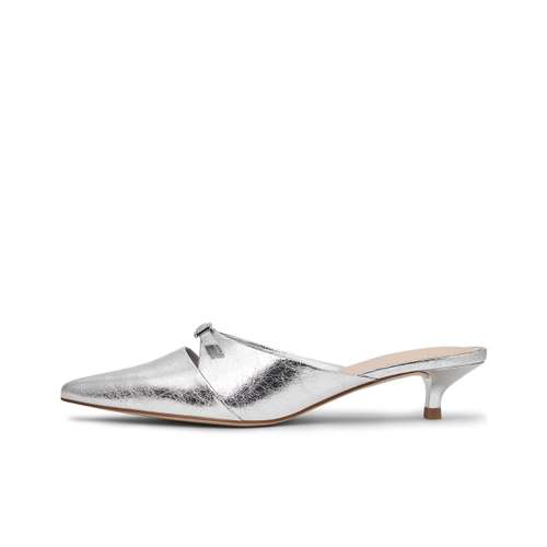 CHARLES&KEITH Женские туфли-мюли с острым носком на низком каблуке (4 см) и композитной подошвой, серебристые
