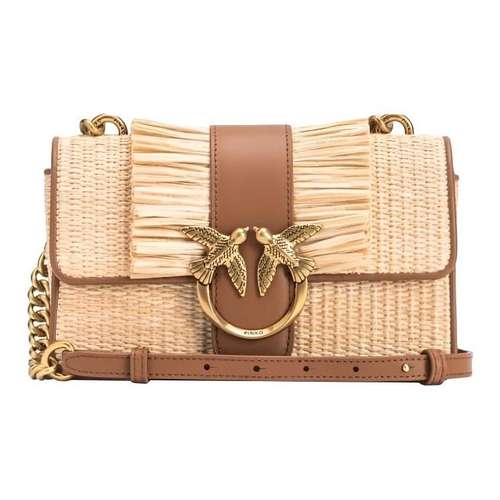 PINKO Love Рафия с кожаными вставками Сумка через плечо Мини Женский Коричневый