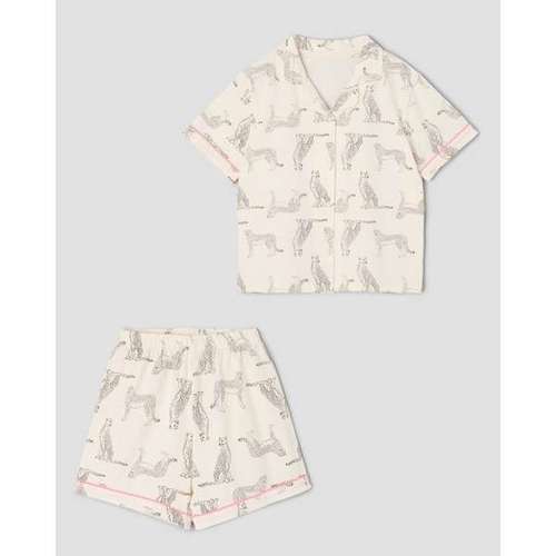 Пижама из 2-х предметов (фуфайка+шорты пижамные) для девочек:Молочный:134-140