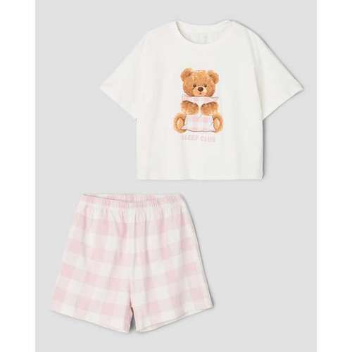 Пижама из 2-х предметов (фуфайка+шорты пижамные) для девочек:Молочный:146-152