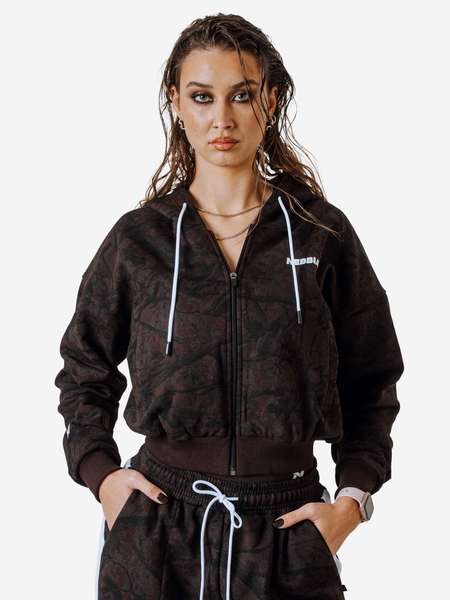 Толстовка женская NEBBIA Relaxed Zip Hoodie POWER 895 Dark brown camo