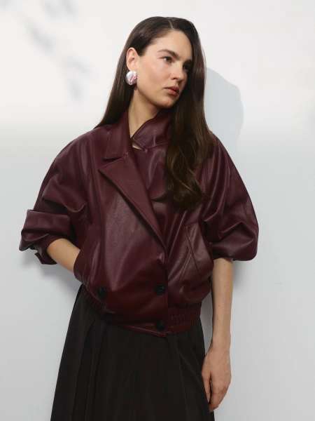 Куртка-бомбер из искусственной кожи с отложным воротником