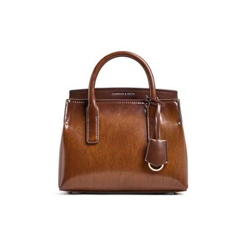 CHARLES&KEITH Винтажная полированная сумка-тоут через плечо PU Маленький женский Tan
