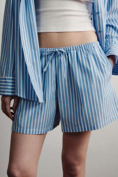 Шорты домашние хлопковые в полоску на завязках