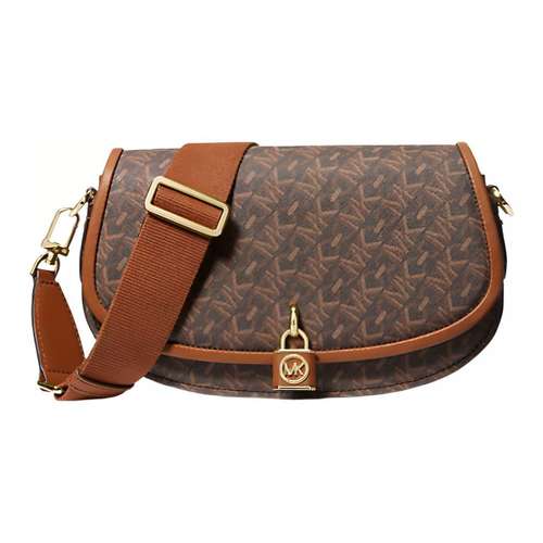 MICHAEL KORS Mila Холщовая Сумка через плечо Средняя Женская Темно-коричневая и Желтовато-коричневая