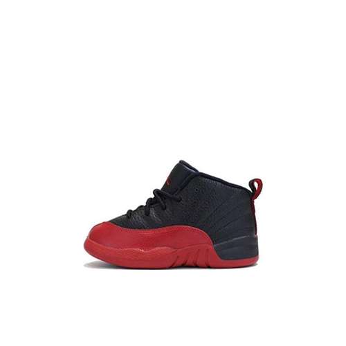 Jordan Air Джордан 12 Ретро 'Flu Game' Амортизация MID Обувь для малышей Черный Красный Младенец и малыш