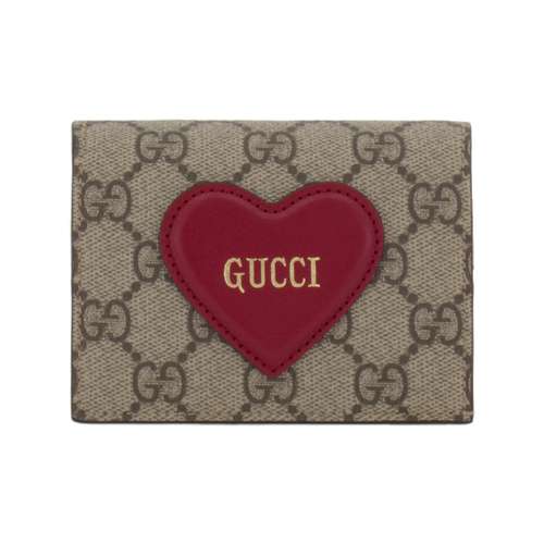GUCCI Valentine's Day Collection Canvas With Leather Card Holder Women's Brown