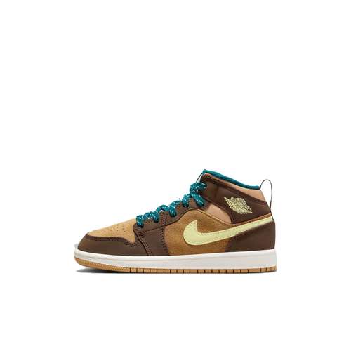 Jordan Air Jordan 1 MID SE Устойчивые к истиранию MID Топ Детские Баскетбольные Кроссовки Коричневый
