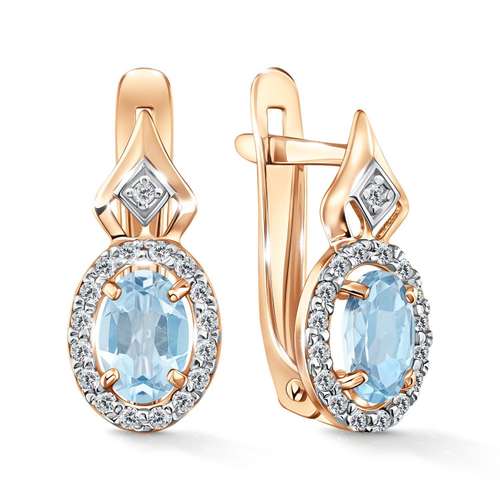 Золотые серьги с топазами Sky и фианитами