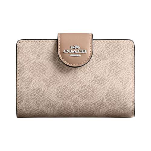 COACH SignatureCanvas Высококачественный кожаный кошелек для женщин песочного цвета