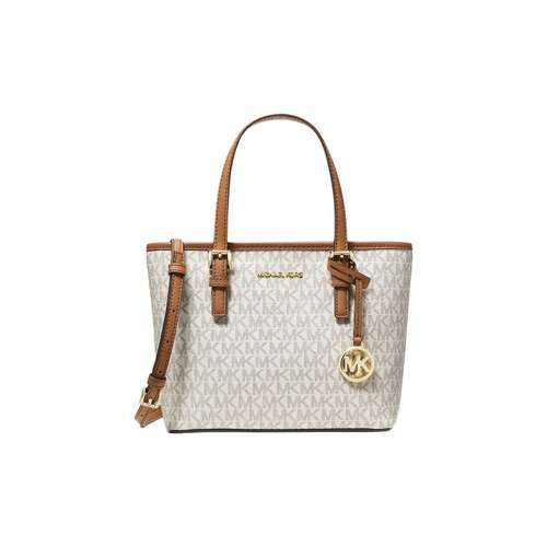 MICHAEL KORS Jet Set Travel Кожа Сумка Мини-версия Женская Белая с Коричневым Краем