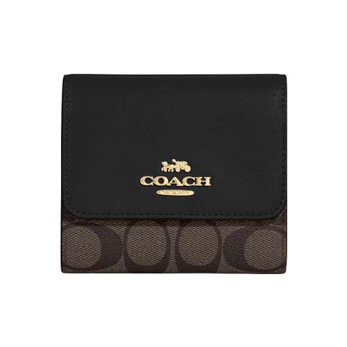 COACH Trifold Wallet Холст и Кожа Держатель для Карт Кошелек Маленький Женский Коричневый и Черный