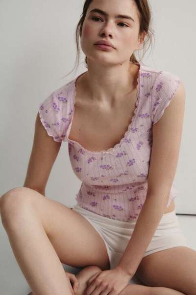 Футболка домашняя приталенная хлопковая ажурная