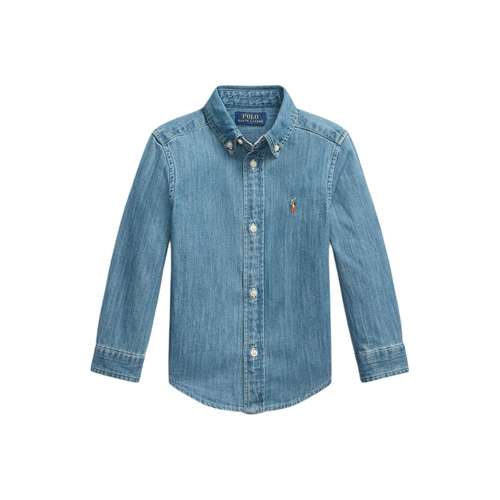 Polo Ralph Lauren SS23 Однотонные Джинсовые Рубашки для Детей Весенние Осенние Детские Синие