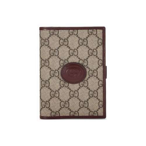 GUCCI GG Retro Холст и Кожа Держатель для Карт Кошелек Держатель для Паспорта Мужской Бордовый и Коричневый