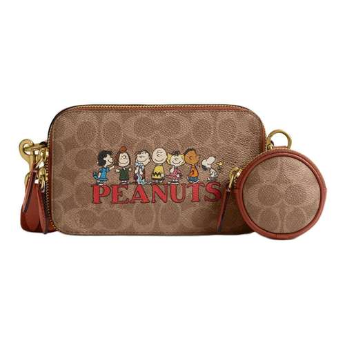 COACH Peanuts SNOOPY Коллаборация Фирменный Покрытый холст Клатч Сумка через плечо Маленькая Женская Коричневый