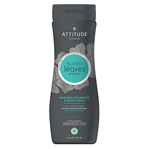 ATTITUDE Шампунь и гель для душа 2 в 1 против перхоти Super Leaves Scalp Care Black Willow & Aspen