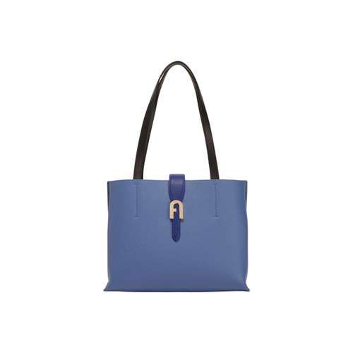 Furla Sofia Collection Зернистая кожа Тоут Сумка Сумка для покупок Сумка на плечо Сумка среднего размера Женская Синяя