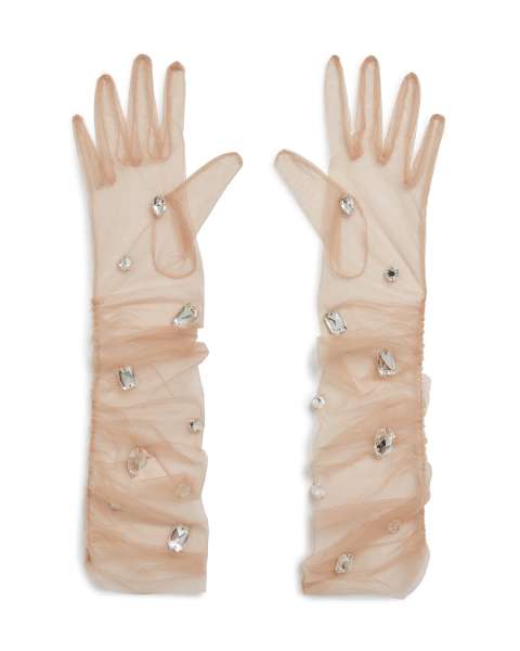 Перчатки с кристаллами, DAVID KOMA, PF25DKGLOVES04/BEIGE_SILVER