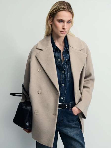 Двубортное полупальто свободного силуэта