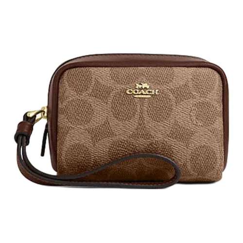 COACH Искусственная кожа с переработанной кожей браслет сумка-клатч мини женский коричневый желтый и коричневый