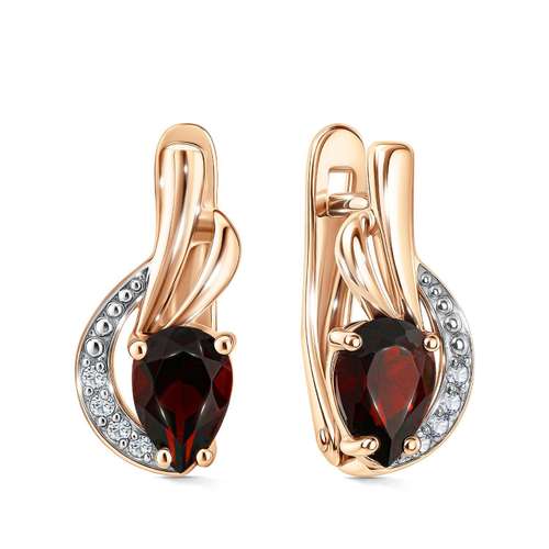 Золотые серьги с гранатом и фианитами