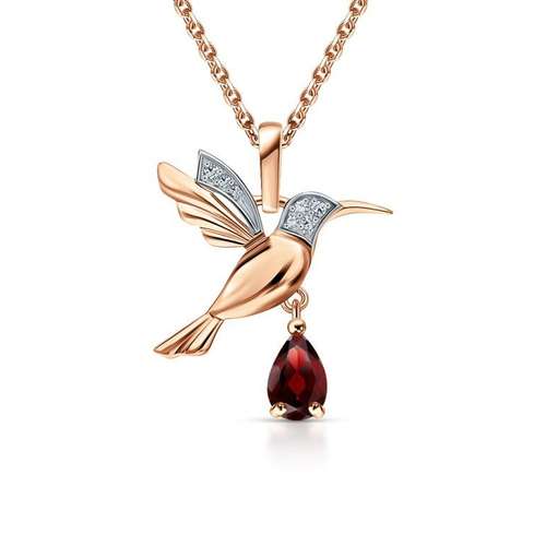 Золотая подвеска с бриллиантами природными и гранатами природными