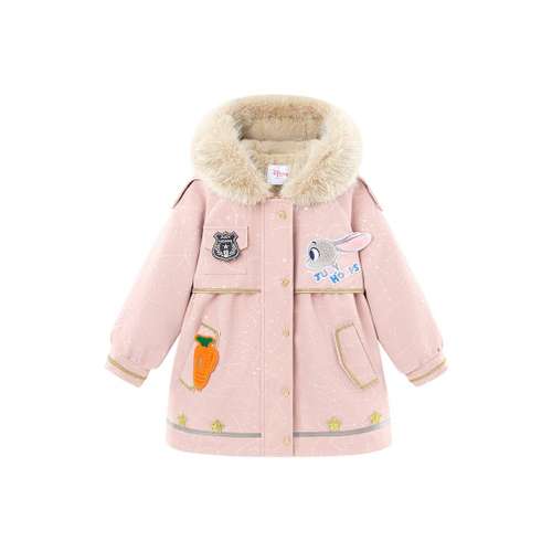 Disney PARKA Пальто Стильный Утолщенный и с флисовой подкладкой с капюшоном длинные рукава розовый для детей 3-7 лет