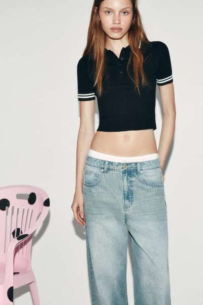 Джемпер-поло вязаный в полоску