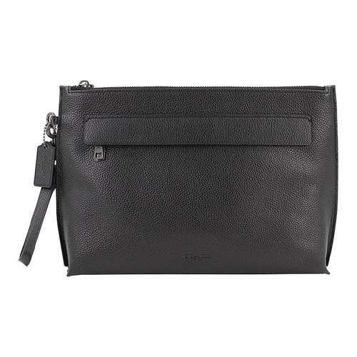 COACH Pouch Полированная кожа с эффектом галечного покрытия сумка-клатч большой размер черный мужской