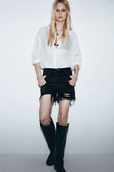 Шорты джинсовые с высокой посадкой короткие рваные