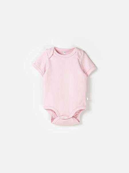 Боди с коротким рукавом "Пудра" из хлопка в рубчик 0+