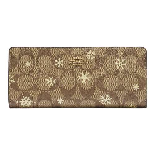 COACH Slim Wallet Холст с покрытием и гладкая кожа Держатель для карт кошелек Женский Хаки