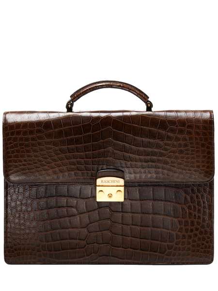Портфель из кожи крокодила, RASCHINI, USXIII1020503/BROWN