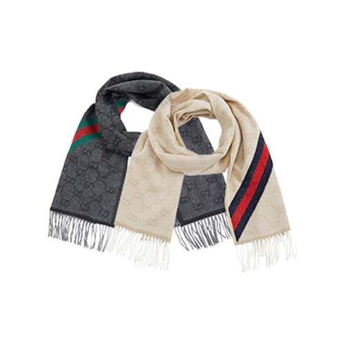 GUCCI Западный Вязаные Шарфы из Шерсти Унисекс Черный Серый+Экрю