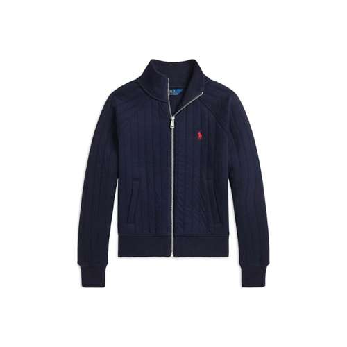 Polo Ralph Lauren FW24 Однотонный Лоскутное Шитье Пони Вышивка Молния Длинный Рукав Куртки и Пальто Морской Синий