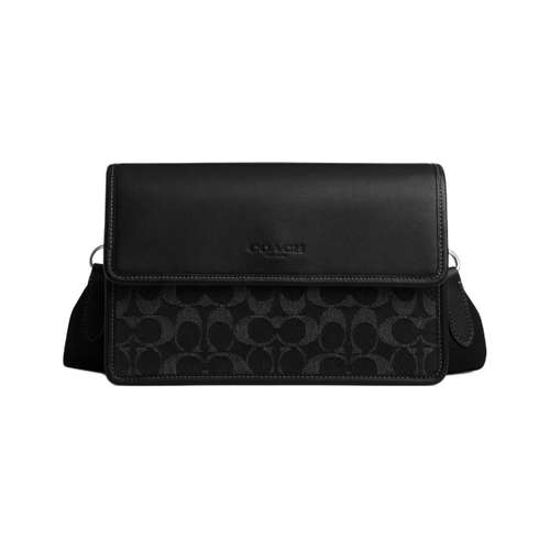 COACH Тернер ICONIC Деним с Гладкой Телячьей Кожей Сумка через плечо Средняя Мужская Черная