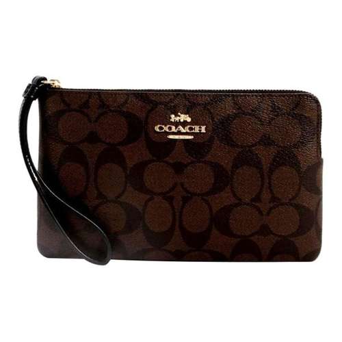 COACH Corner Zip Холст и Кожа Маленькая Сумка-Клатч Большая Женская Черная Коричневая