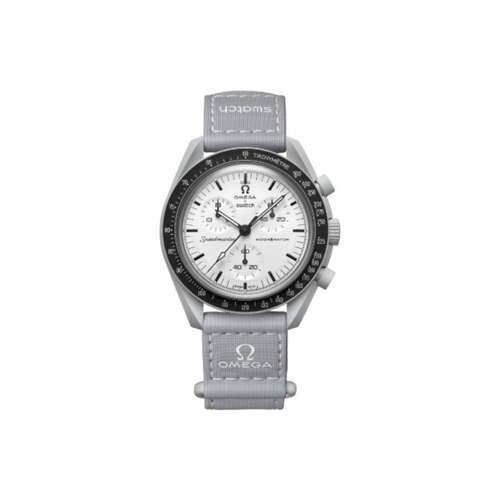 OMEGA Swatch Quartz Механизм 30 м Водонепроницаемость Унисекс Часы 42 мм Белый Циферблат Резина Биокерамика Шнуровка
