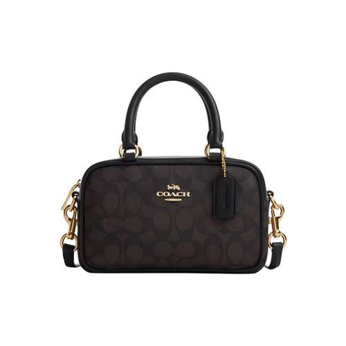COACH SATCHEL Покрытый холст Сумка через плечо Сумка Маленькая Женская Темно-коричневая