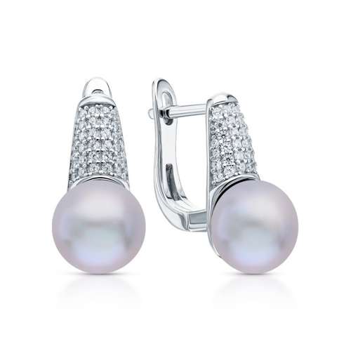 Серьги из серебра с фианитами и жемчугом