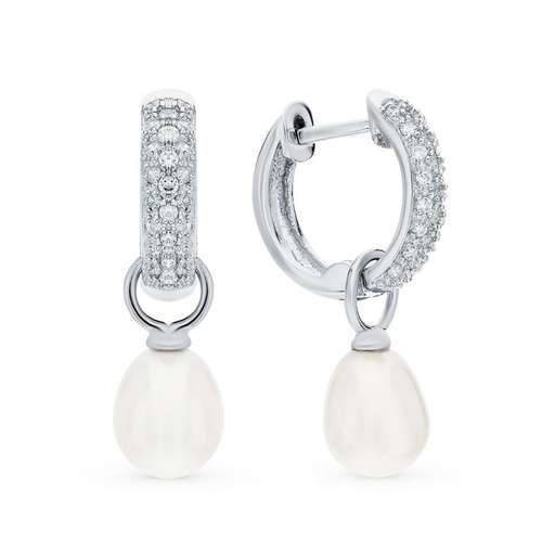 Серьги из серебра с фианитами и жемчугом