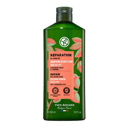 YVES ROCHER Шампунь ВОССТАНОВЛЕНИЕ с Жожоба БИО – Без Сульфатов – Для сухих и поврежденных волос